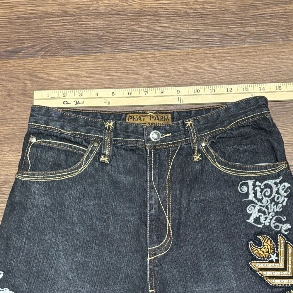 Vtg Phat Farm Embroidered Baggy Jeans Gray Gold Y2K Streetwear 16